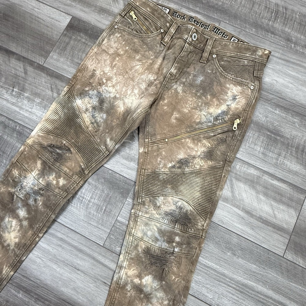 Rock Revival Moto "JEZEK" Jeans Men's Size 32x32 Tie Dye Zippers Stretch